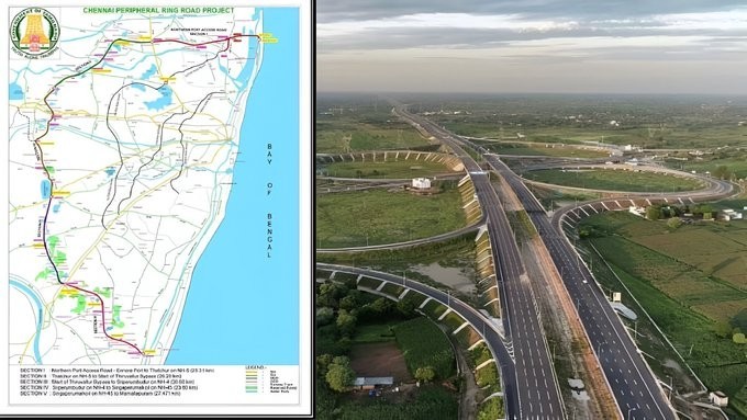 Aerial view of Chennai’s upcoming 10-lane expressway, showcasing modern road infrastructure and fast-track urban development in Tamil Nadu by 2026.