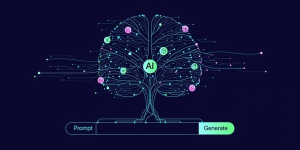 An abstract image depicting a stylized brain made of glowing data points connected by lines, overlaid with a digital graph showing reading speed and comprehension metrics, symbolizing AI's analysis of learning data.