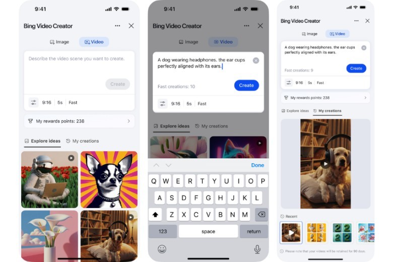  A vibrant illustration showing the Bing search bar with a magical glow, transforming text into a dynamic, flowing video sequence, symbolizing the power of AI video generation.