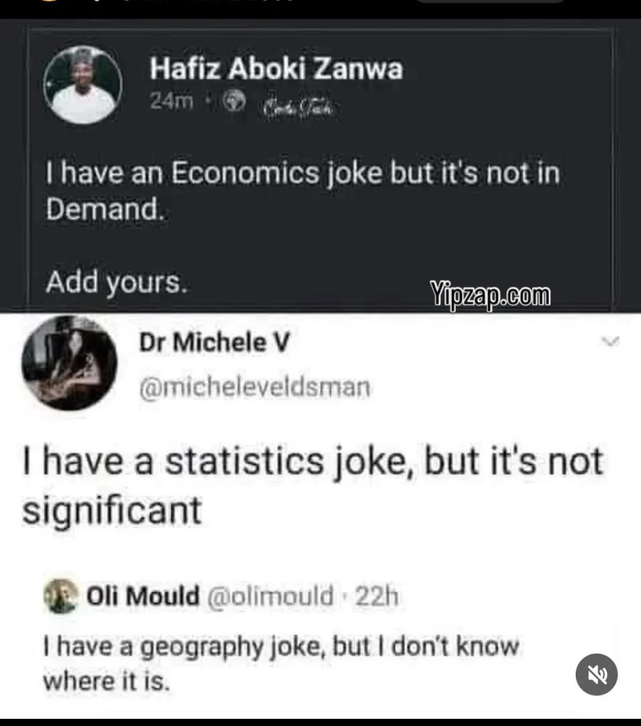 Three short jokes using school subject words like demand, significant, and location to make people laugh.