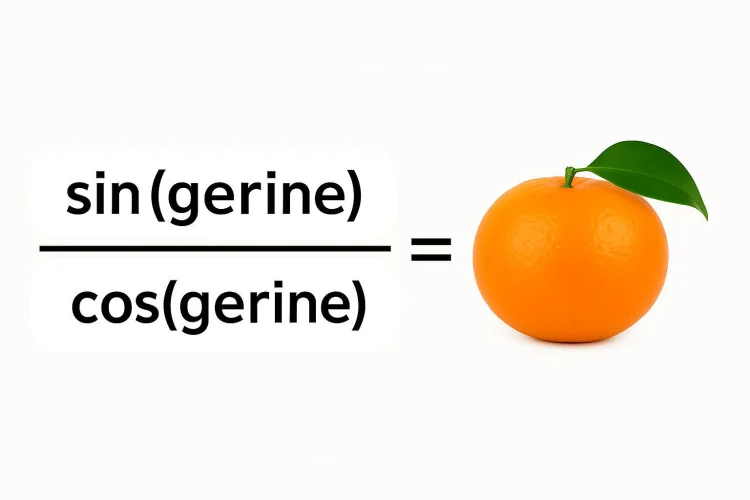 Discover the humorous math equation where sin(gerine)/cos(gerine) equals a juicy orange!