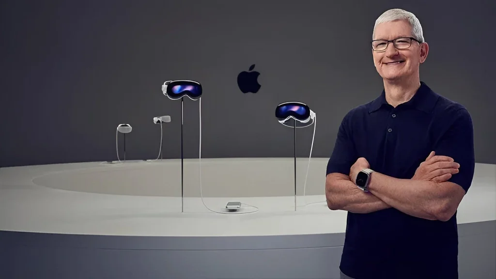 Apple CEO Tim Cook speaking at an event about the future of AI and how it will change the world more than smartphones and the internet.