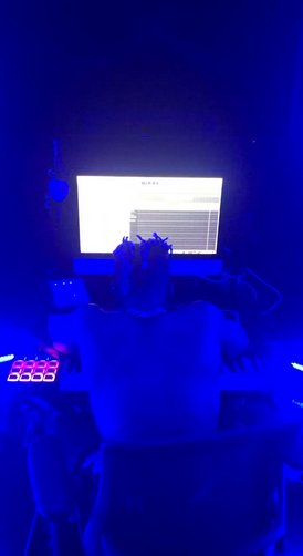 XXXTentacion working in his home studio at 8:00 AM, focused on producing the beat for his song CHASE / Glass Shards, recorded two days before.
