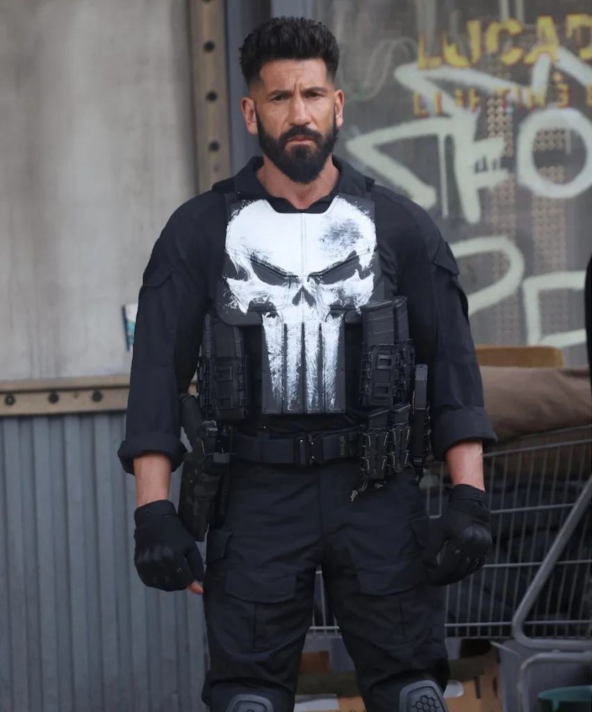 Jon Bernthal seen on set in the new Punisher costume during Marvel filming in New York.
Netflix