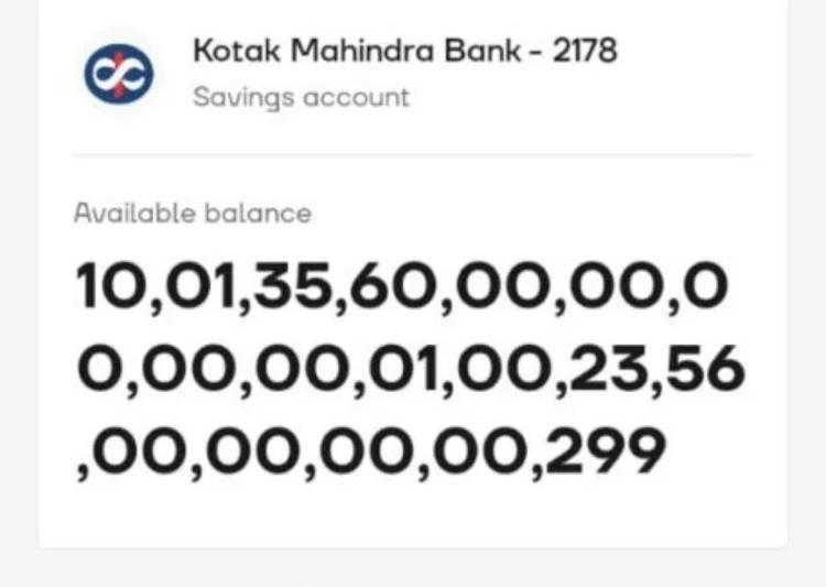 Noida Man Shocked After ₹10,01,35,60,00,00,00,00,00,00,01,00,23,56,00,00,00,00,299 Appears in Dead Mother’s Kotak Bank Account