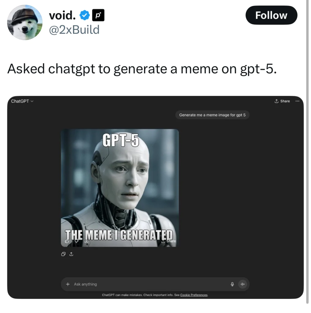 Asked gpt to make meme on gpt 5