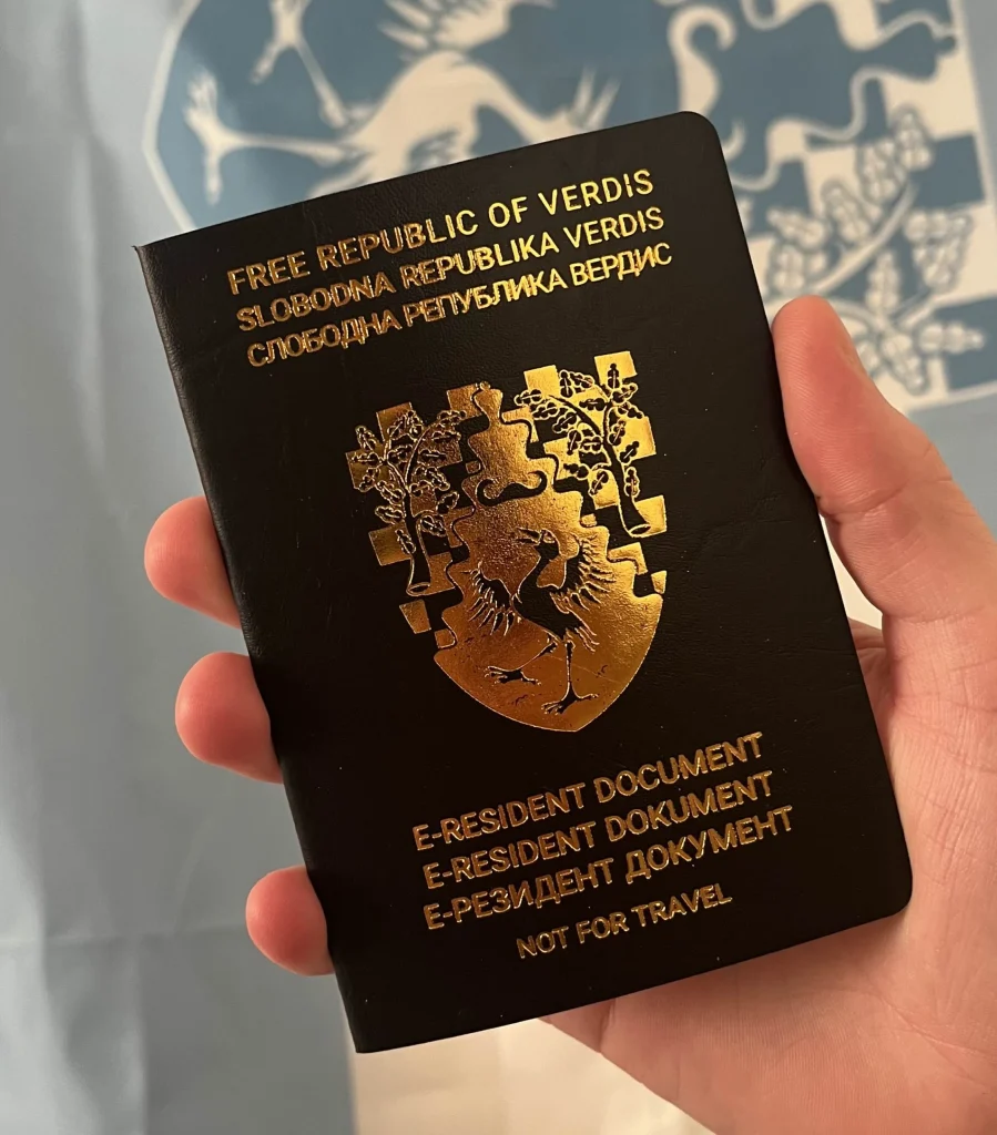 The official passport of the Free Republic of Verdis, featuring its unique emblem and design.