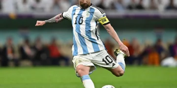 Lionel Messi celebrating during the 2026 FIFA World Cup, his sixth World Cup tournament