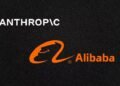 Anthropic logo and Alibaba logo with AI network visualization showing unauthorized data extraction between systems