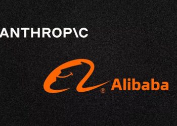 Anthropic logo and Alibaba logo with AI network visualization showing unauthorized data extraction between systems