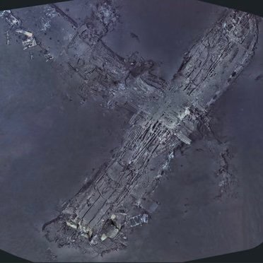 Wreckage of a vintage Pan Am passenger plane resting on the Atlantic Ocean floor