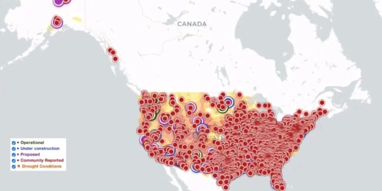 Erin Brockovich data center map showing AI facility reports across the United States