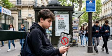 Teenager scrolling on smartphone illustrating France social media ban for under-15s