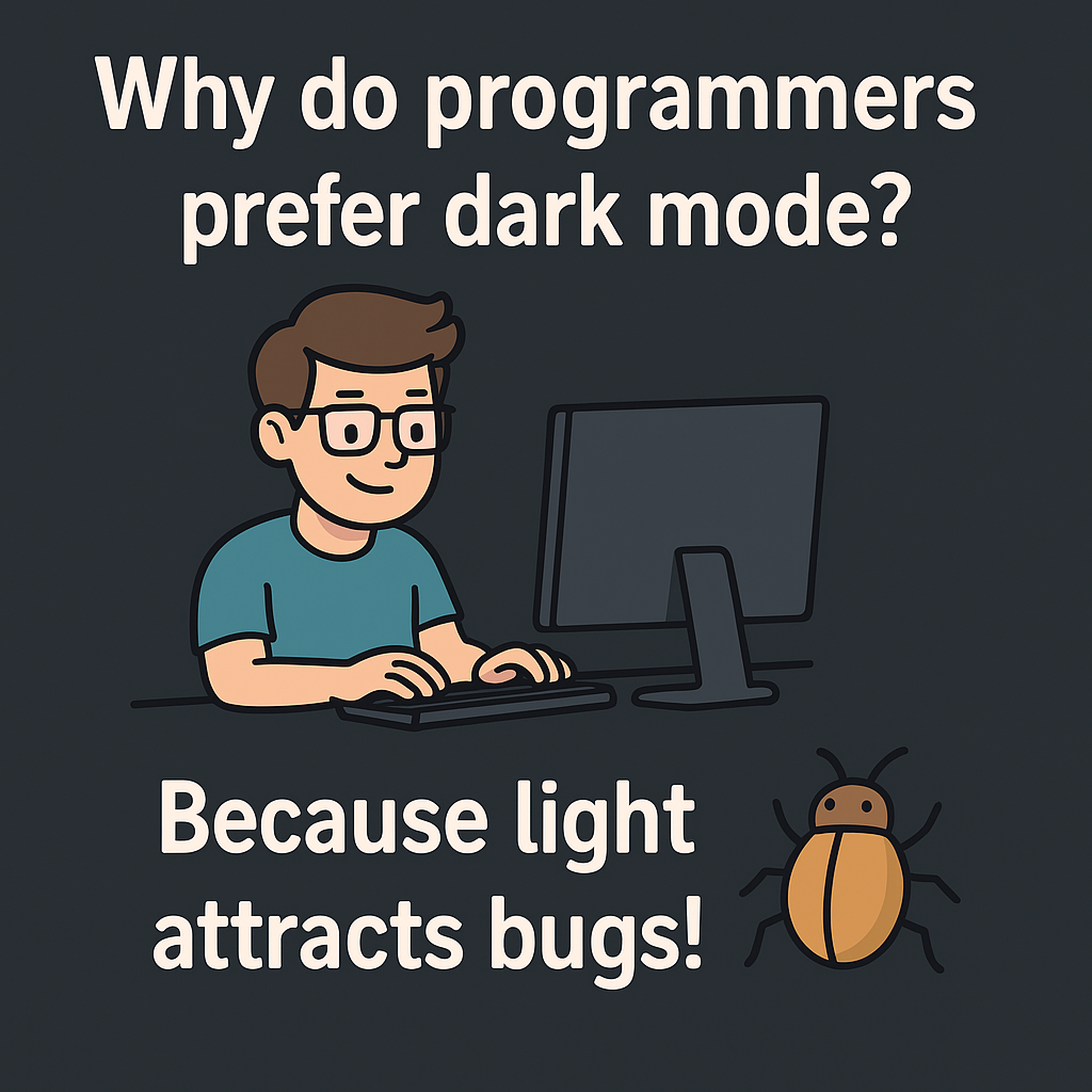 Programmer dark mode meme saying programmers prefer dark mode because light attracts bugs