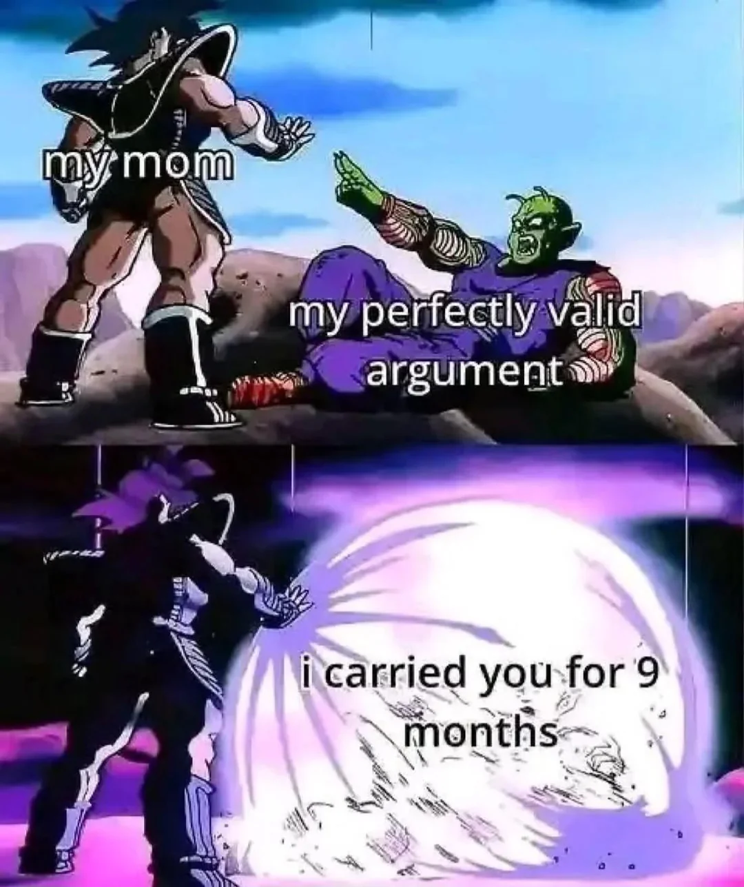 Dragon Ball Z mom argument 9 months meme