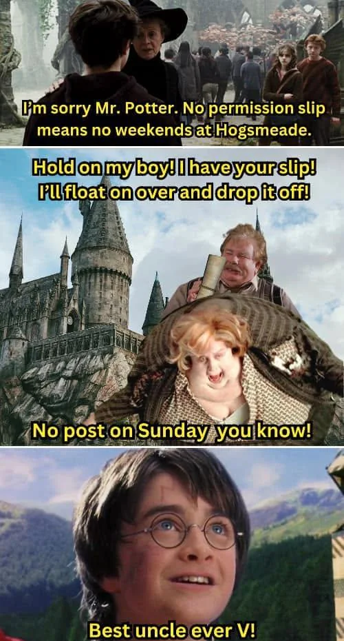 Wholesome Uncle Vernon floating Aunt Marge meme