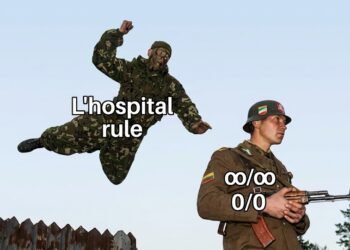 High-resolution meme showing a soldier labeled 'L'hospital rule' jumping down to attack a guard labeled 'infinity/infinity, 0/0' holding a rifle