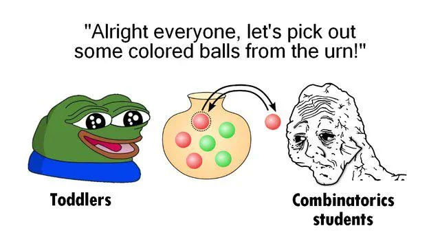 Combinatorics urn balls probability meme