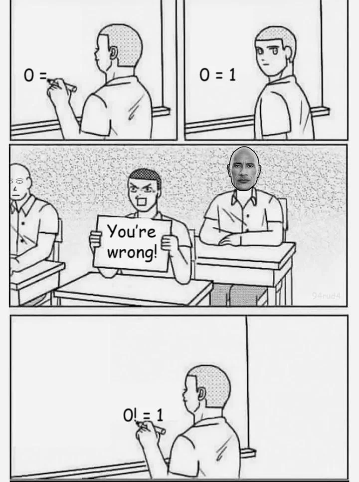 Zero factorial equals one meme