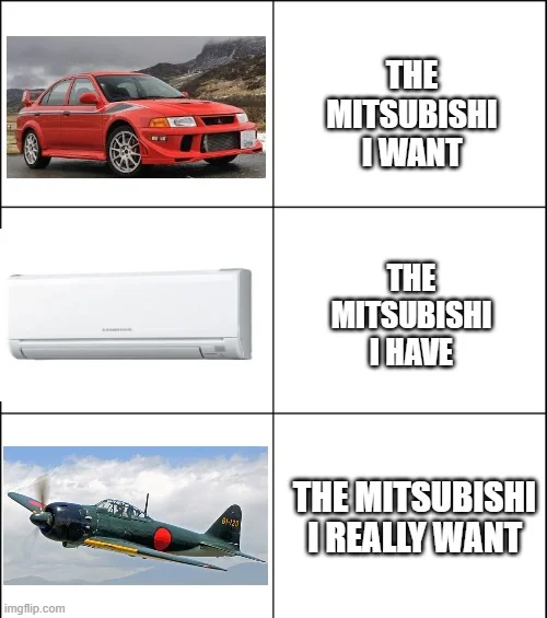 Mitsubishi Lancer Evo AC unit and Zero fighter plane meme