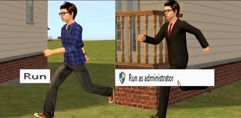 Windows Run versus Run as administrator funny programmer computer meme