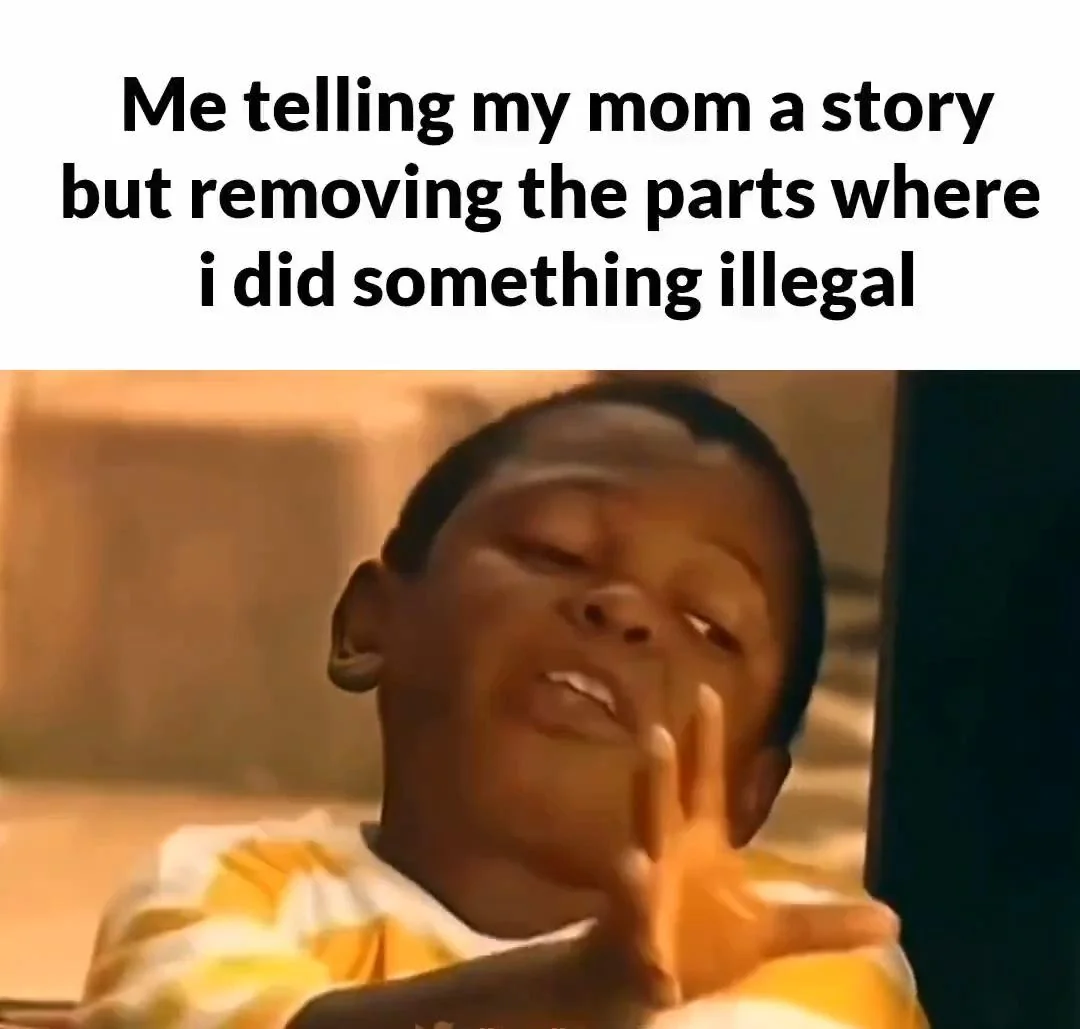 Kid explaining story removing illegal parts meme
