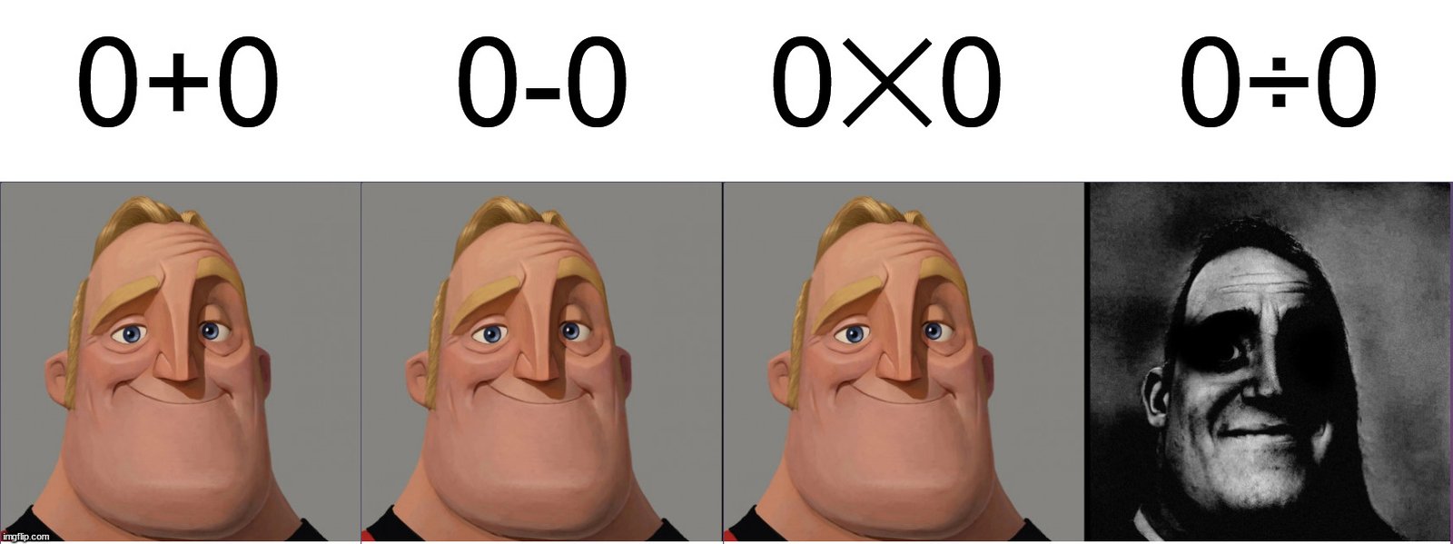 Zero memes: Mr. Incredible becoming uncanny when 0 divided by 0 appears after safe zero operations