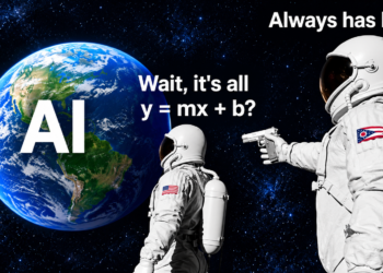 Linear algebra meme with astronauts saying AI is all y = mx + b