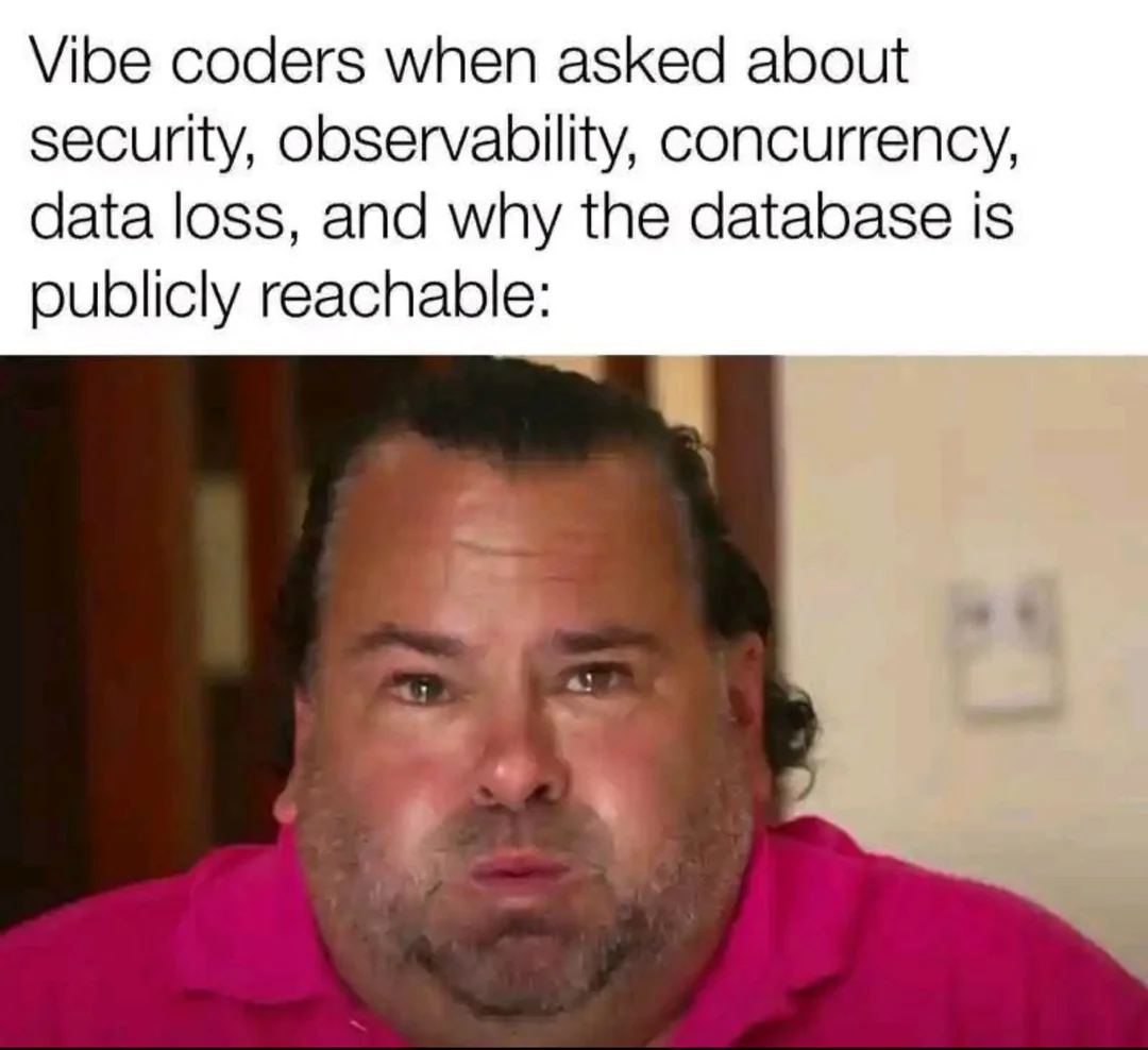 Vibe coding meme: electrical outlet inside a kitchen sink labeled vibe coded app security