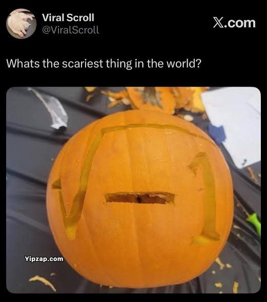 Pumpkin carved with square root of negative one scariest thing in the world meme