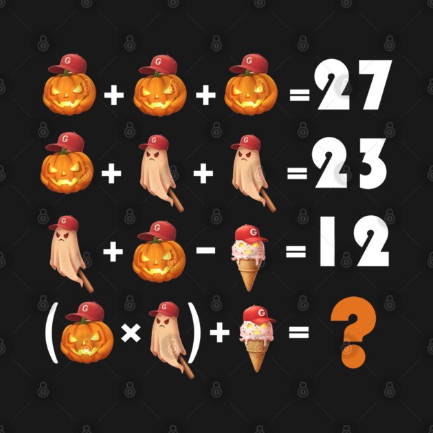 Halloween emoji math puzzle with pumpkin ghost and ice cream cone answer 67