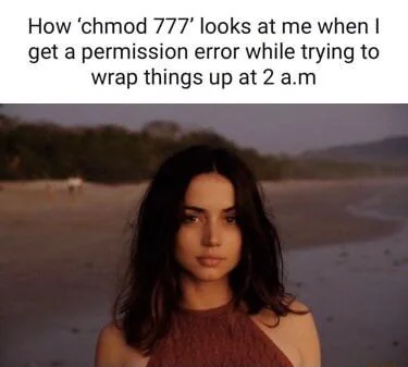 chmod 777 meme about permission errors at 2 a.m.