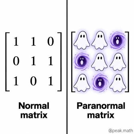 Normal matrix versus paranormal matrix ghost Halloween linear algebra meme
