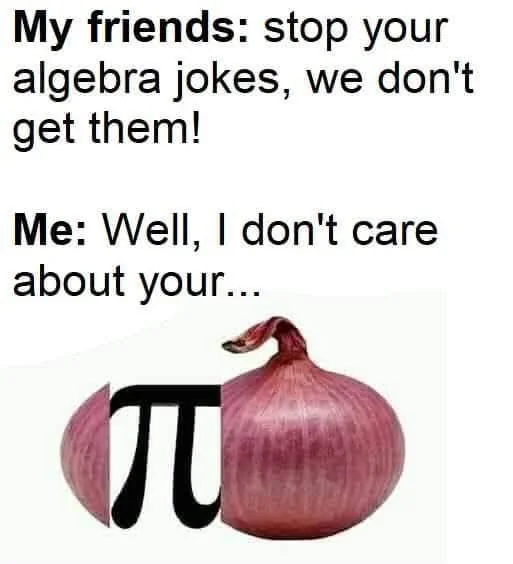 Pi memes algebra joke with pi symbol and onion making a word pun