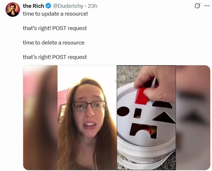 REST API meme: using POST request to update and delete resources, shape sorter toy