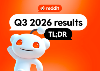 Reddit Q3 2026 earnings graphic with the Snoo mascot, showing a results summary after 53% revenue growth
