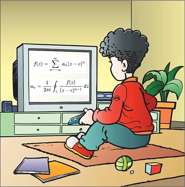 Laurent series meme with a child watching a TV showing the Laurent series formula